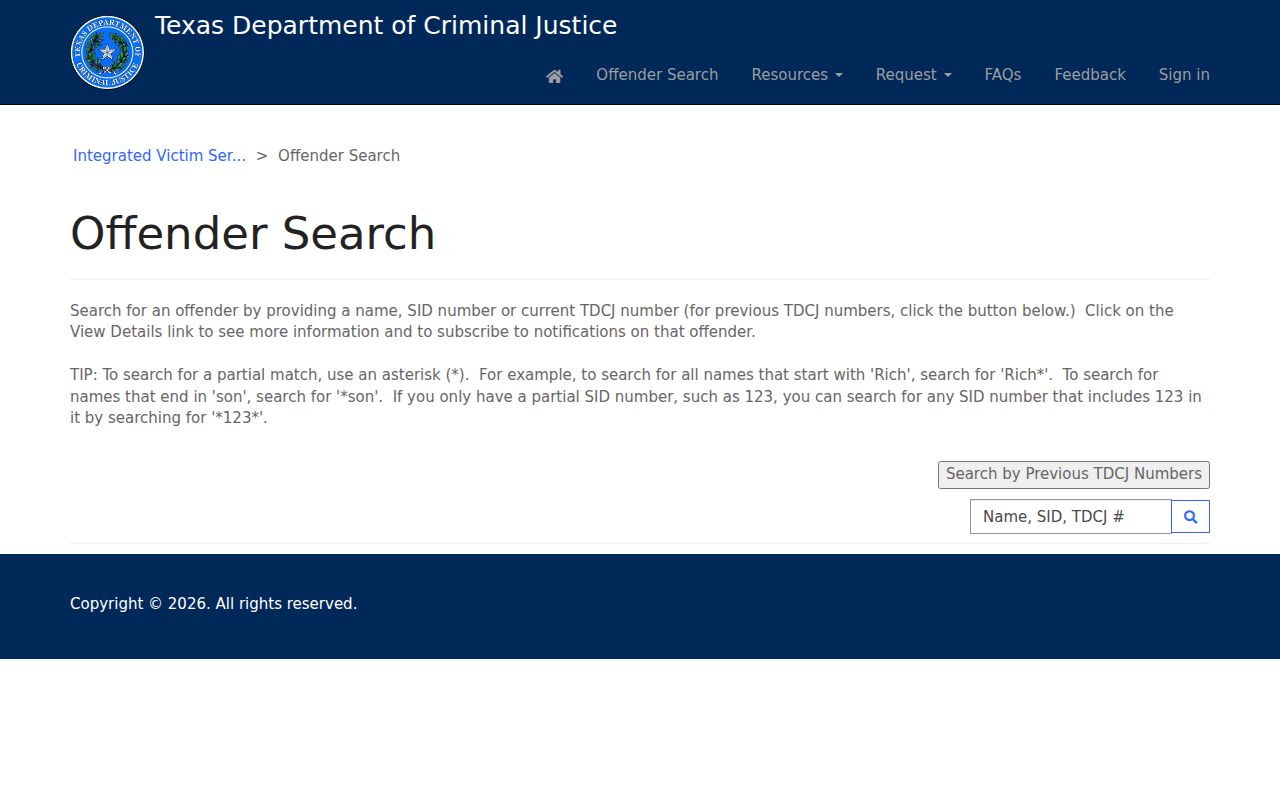 Deer Park residents directory Texas TDCJ offender search fields