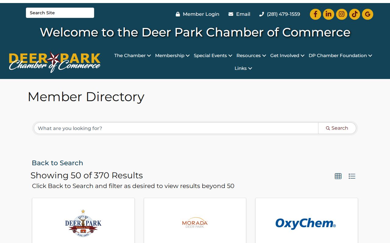 Deer Park neighbors Chamber member directory categories