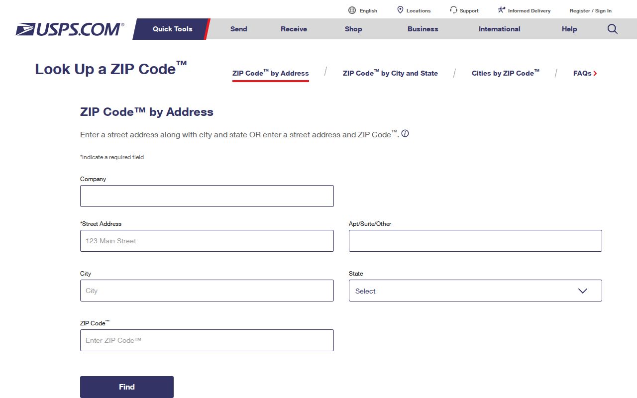 Deer Park ZIP code directory USPS ZIP lookup screen